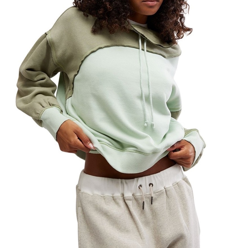 FREE PEOPLE Movement Color Block Homestretch Drawstring Neckline Long Sleeve XS